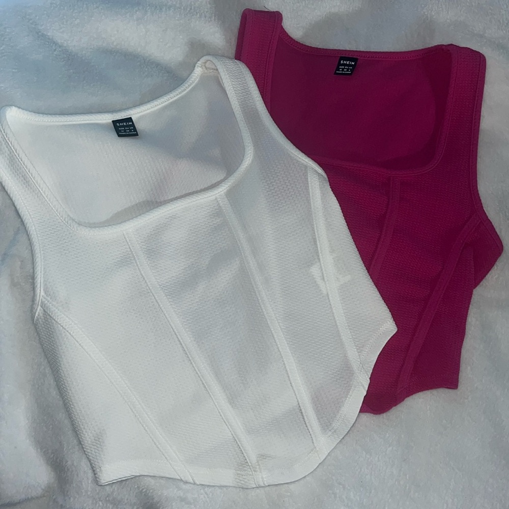 Pink and white DUO SHEIN tank top crop tops